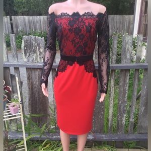 NWOT Vfemage Red Black Lace Dress 14 (12)